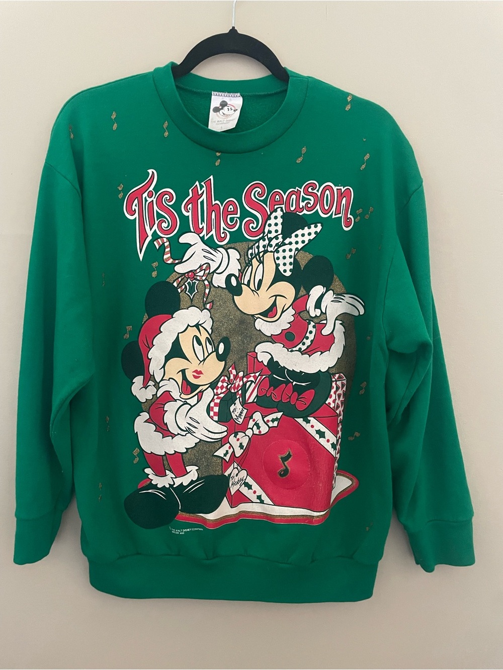 Vintage 80s 90s Disney Mickey Minnie Mouse Christmas Sweatshirt Green Crewneck L